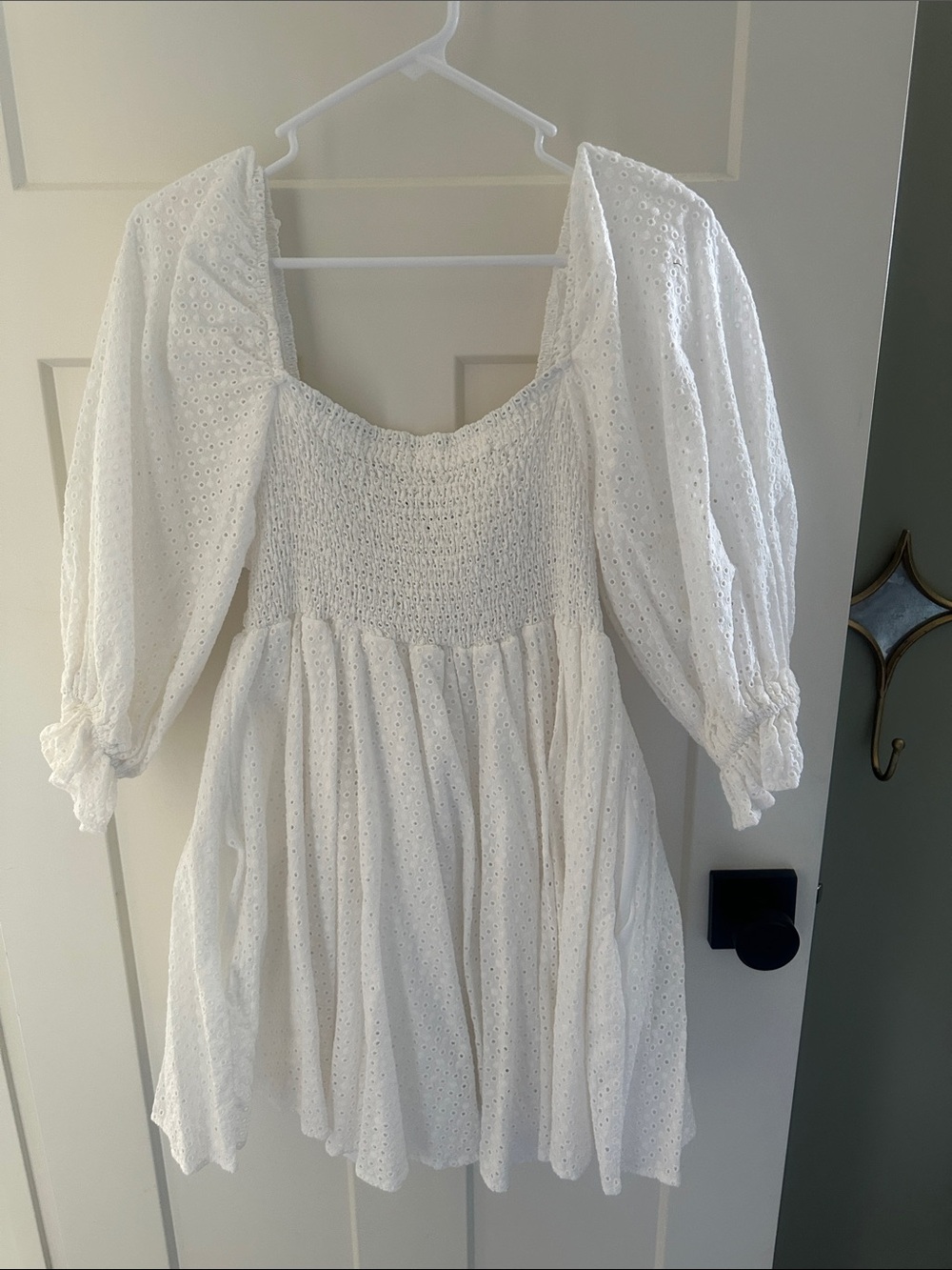 BUCKETLIST White Eyelet Puff Sleeve Mini Dress